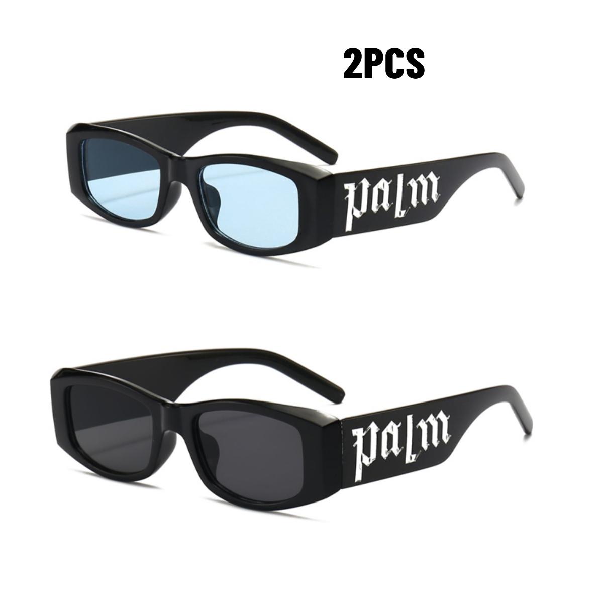 

2Pcs Punk Letter Fashionable Sunglasses New Rectangular Retro Hip-Hop Style High-End Feeling Spicy Girl Sunglasses For Women