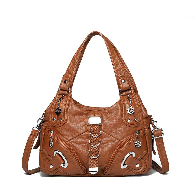 Vintage Large Capacity Washed Leather Women Shoulder Crossbody Bags Luxury Girl Tote Bag High Quality Female Handbags Sac A Main