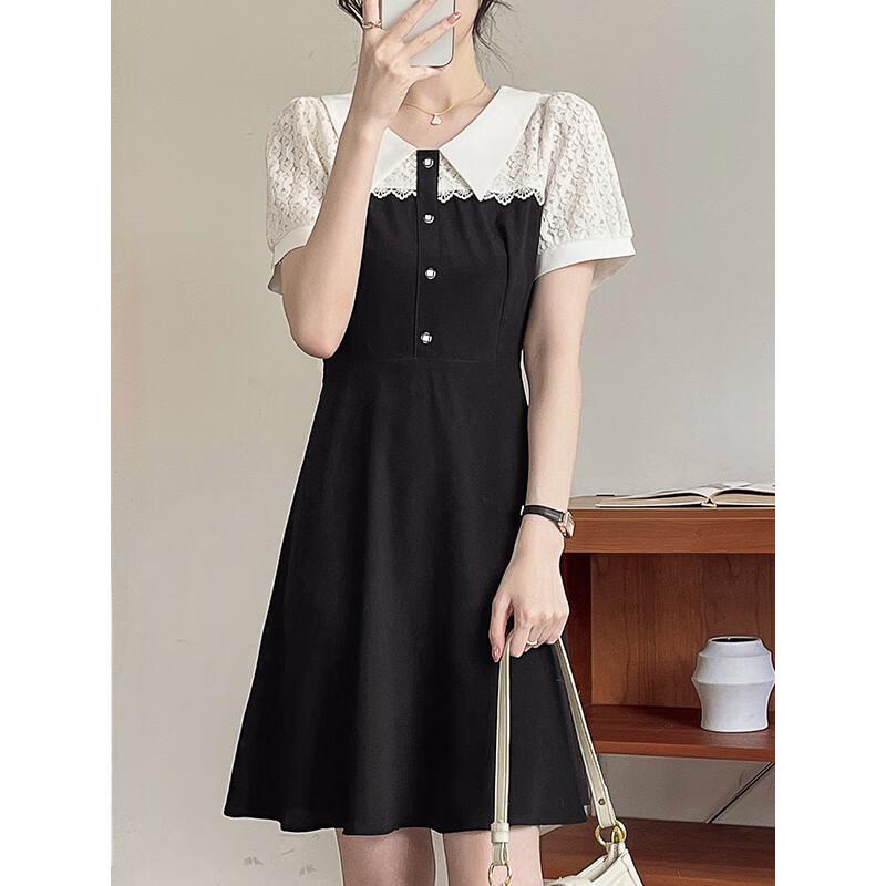 

Women s 2025 Summer Lace Patchwork Color Block A-Line Dress S