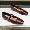 Fashion 2025 New Mary Jane Shoes Female High Quality Leather Buckle Ballet Shoes for Women Square Toe Flat Cowhide Ladies Single Shoes