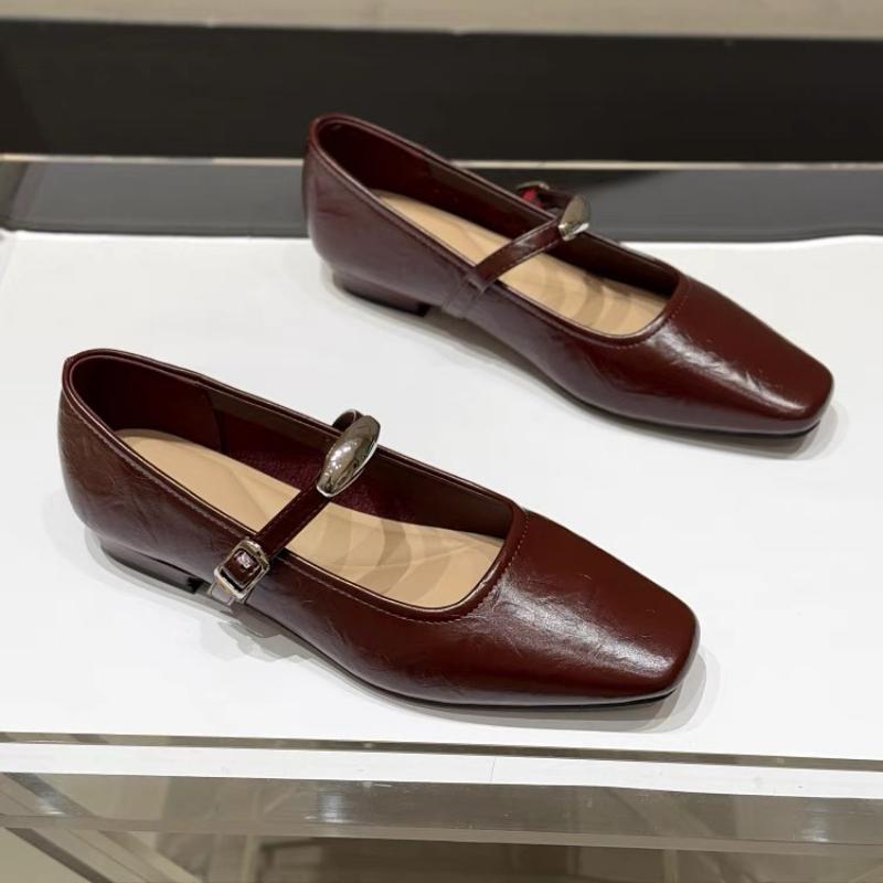 Fashion 2025 New Mary Jane Shoes Female High Quality Leather Buckle Ballet Shoes for Women Square Toe Flat Cowhide Ladies Single Shoes
