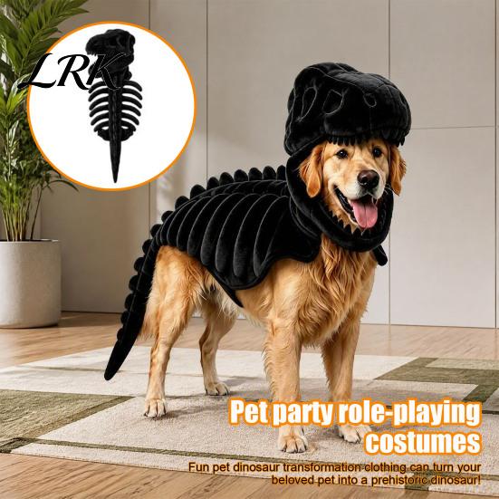 Comodo costume per animali domestici in poliestere, Costume scheletro di dinosauro, Abbigliamento 3D che si illumina al buio, Abbigliamento per Halloween, Vestito Dino per cani e gatti, Cosplay