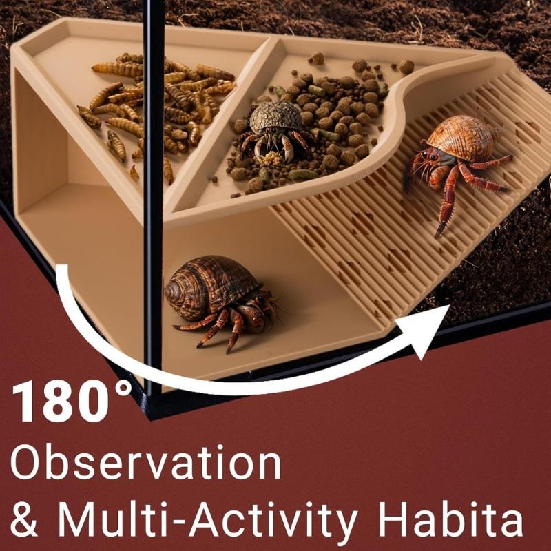 Hermits Crabs Cave Habitat with Climbing Tunnel Double Feeding Area Nontoxic Breathable Easyly Clean for Aquariums