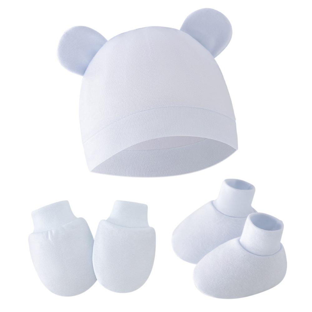 

1 Set Cute Ears Baby Gloves Soft Cotton No Scratch Mittens Socks New Hat Foot Cover Set Beanies