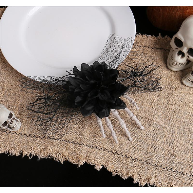 Halloween Terrifying Skull Hand Bone Rose Hair Clip - Unique Mesh Side Clip, Perfect Decoration for Halloween Ball
