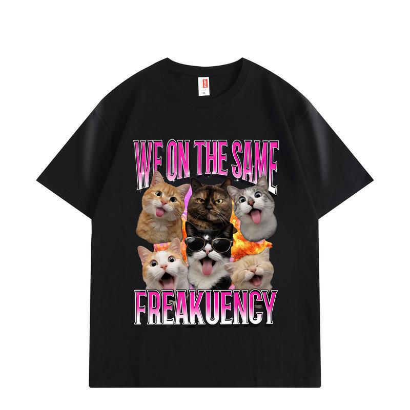 

We on The Same Freakuency Funny Cat Meme T-shirt Fashion Y2k Oversized T Shirts Men Women Cotton Short Sleeve T-shirts S