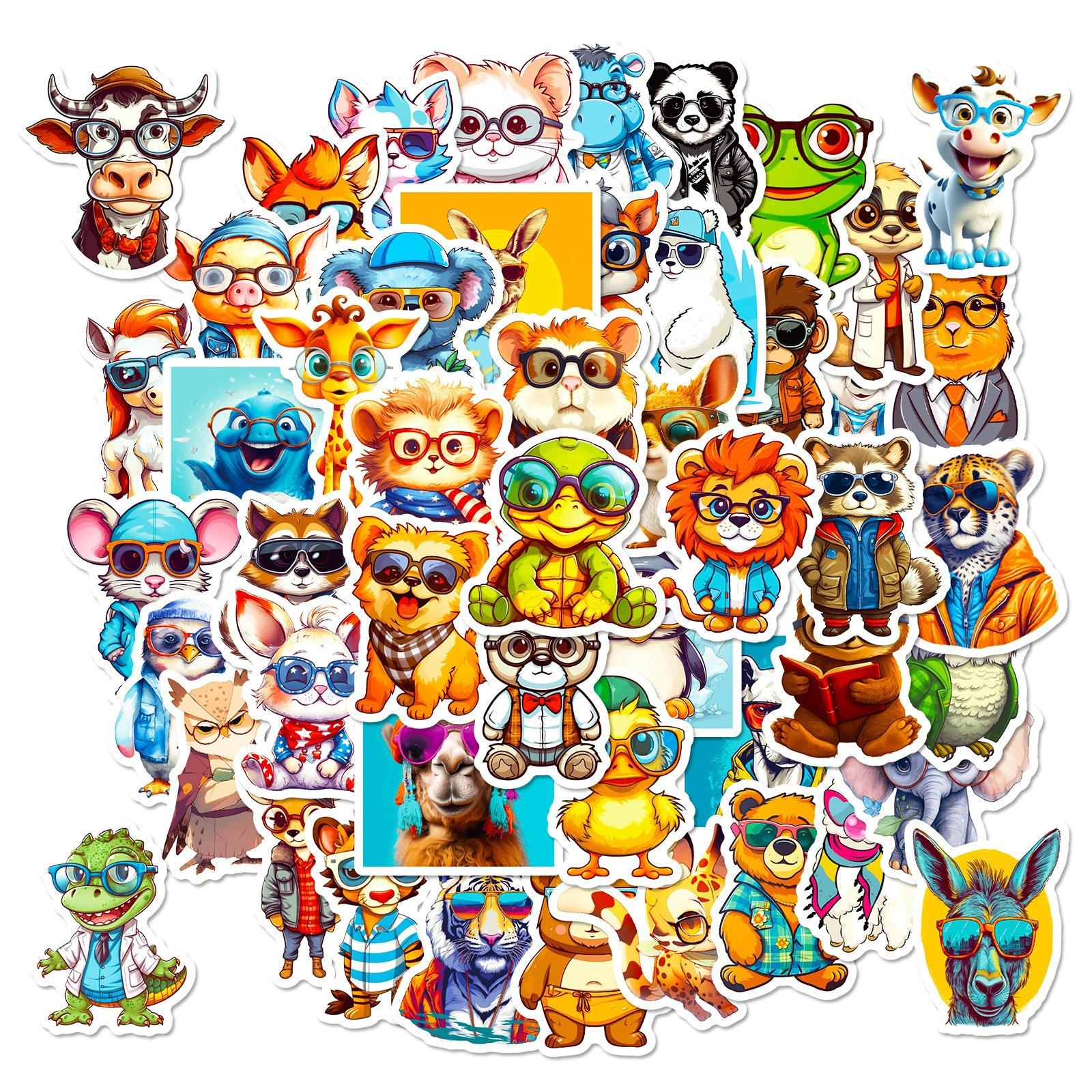 

50 Маленьких Наклеек с Домашними Животными в Очках Животные в Очках Дудл Мультяшные Водонепроницаемые Наклейки для Чемодана Водяной Стакан Холодильник