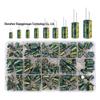 225-Piece High-Frequency Aluminum Electrolytic Capacitor Kit, 15 Varieties, 16V-50V Through-Hole, Green.