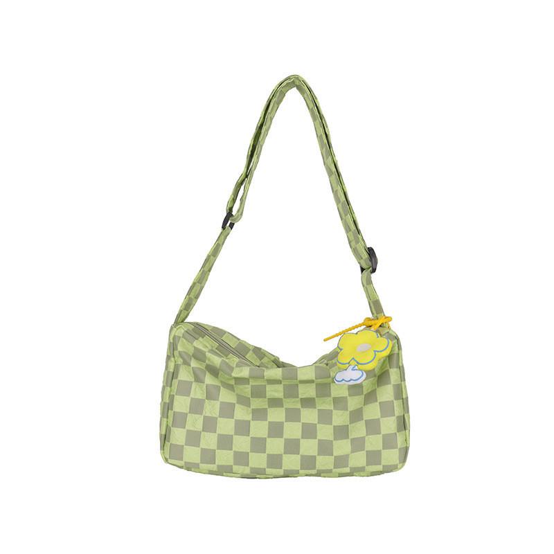 Stylish Gray And Blue Street Fashion Girls Plaid Nylon Messenger Shoulder Bag