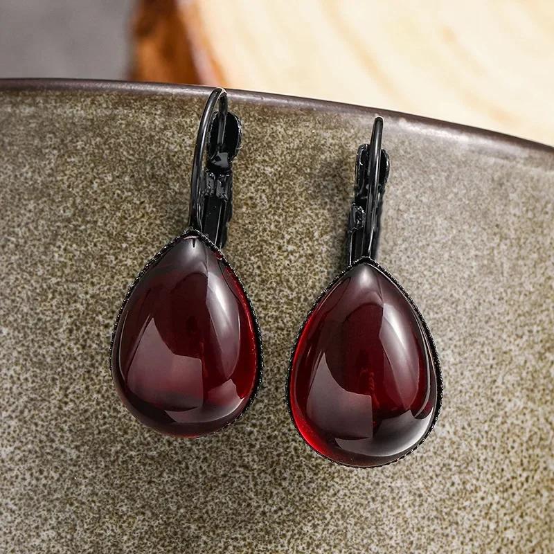 Gothic Vampire Blood Red Teardrop Earrings for Women Vintage Mystery Witch Black Earrings Personalized Party Jewelry Accessories