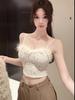 Elegant Lace Feather Strapless Camisole with Fur Lining, Women's Autumn/Winter Bandeau Tank Top