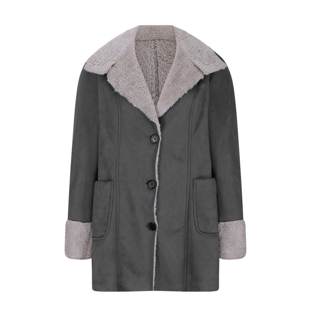 Women's Loose Casual Solid Color Lapel Pocket Long Sleeved Hooded Plush Jacket Fashionable Jacket