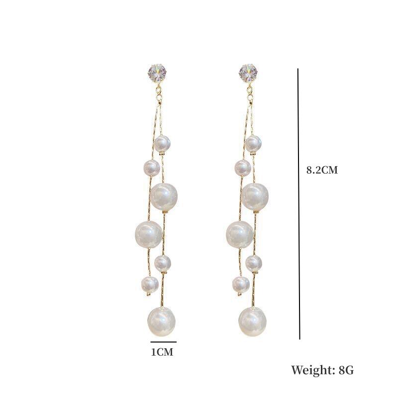 S925 Silver Needle Long Imitation Pearl Tassel Earrings Temperament Net Red High-end Temperament Earrings Jewelry Oorbellen
