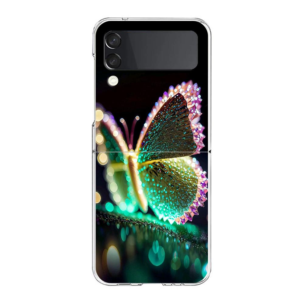 Phone Cover For Samsung Galaxy Z Flip 6 5 4 Case Transparent For Samsung Z Flip 3 Hard PC Shell Luxury Butterfly Glitter Clear