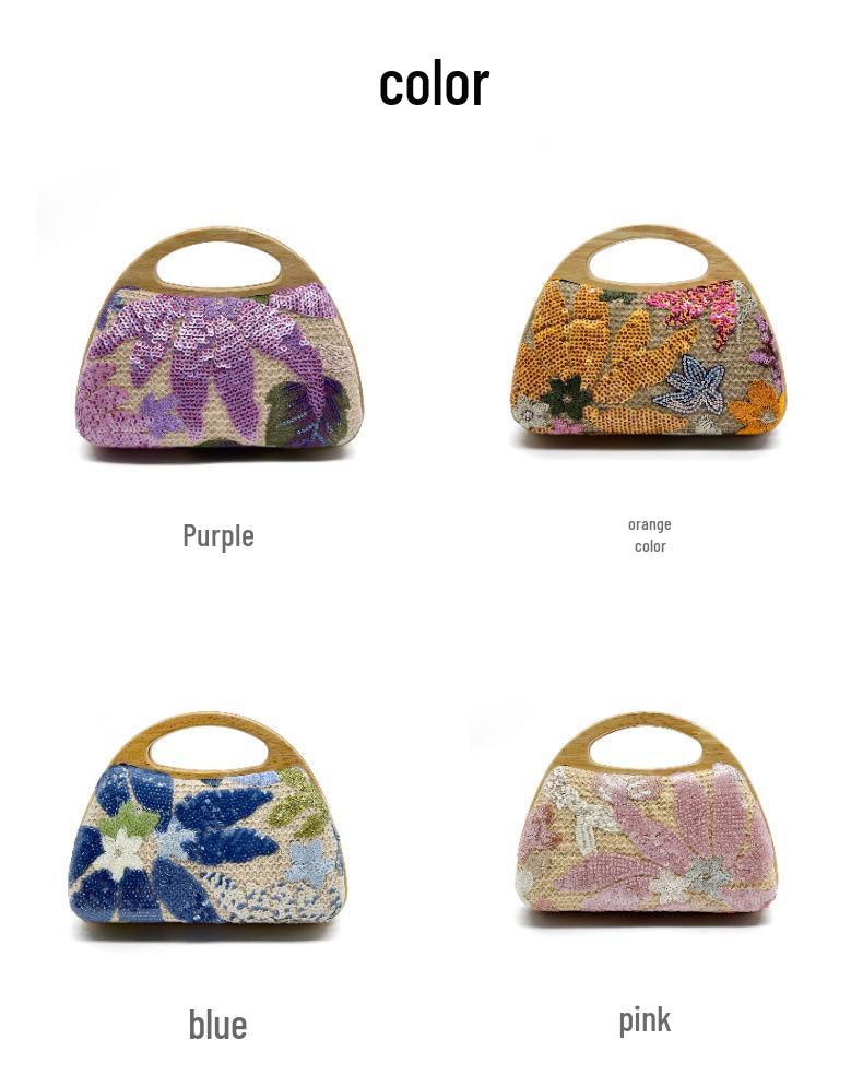 2025 Women's Embroidered Straw Sequin Handbag for Summer Outings and Picnics
