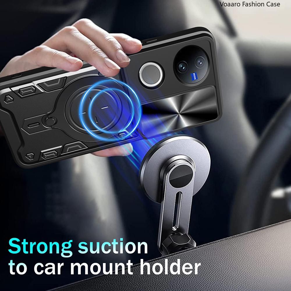 Slide Lens Push Window Armor Funda for Vivo V50 5G Global Case for Vivo V50 5G Global Case Magnetic Ring Stand Holder Cover