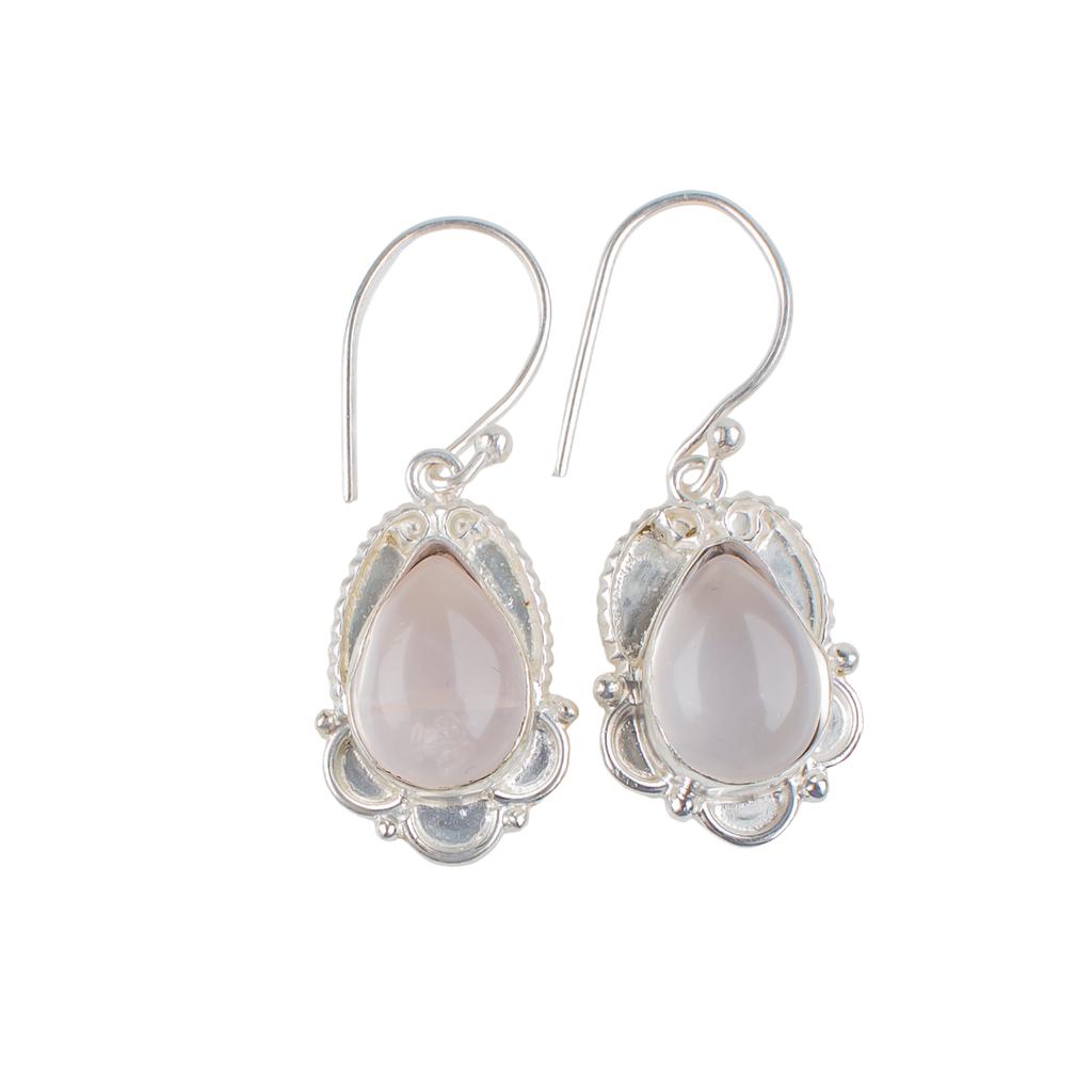 Rosenquarz Edelstein 925 Sterlingsilber Handwerkerschmuck Ohrringe für Mutter EE-41-22