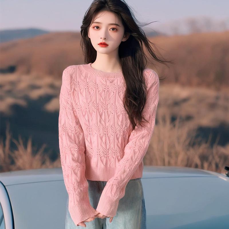 Korean-Style Chic Round Neck Knit Sweater - Women’s Autumn 2025 Collection