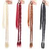 30Inch Black Double Braided Ponytail Extension, Long Straight Ponytail Hair Extension Heat Resistant Synthetic Wigs for Daily Us