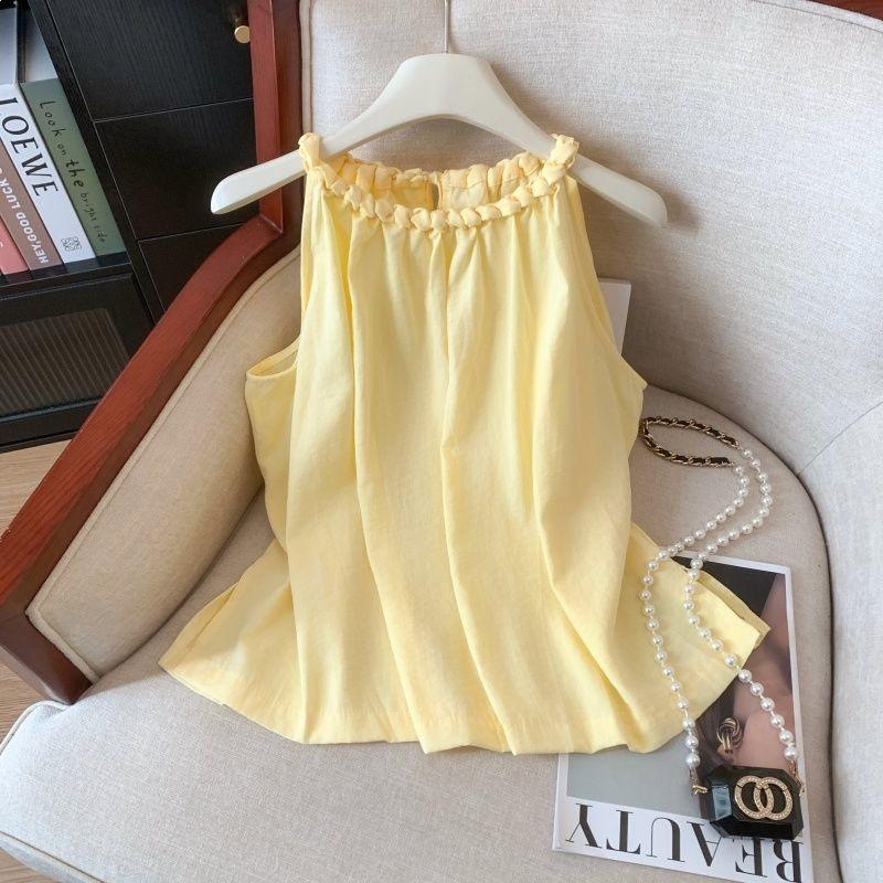 Women s Chic Off-Shoulder Light Yellow Chiffon Halter Top - Summer Style, Fashionable Sleeveless Design Small жёлтый