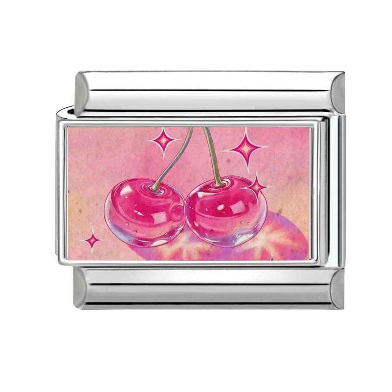 Unique Y2K Pink Girls' Eye Tulip Flowers Moon Cat Cherry Italian Charm Link Fit 9mm Stainless Steel Bracelet DIY Making Jewelry