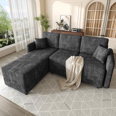 L-förmiges Ecksofa 3-Sitzer, Liegefläche 144cm, Chenillebezug, Hochdichter Schaumstoff, bis 150 kg, 2 Kissen, für Wohnung & Studentenwohnheim