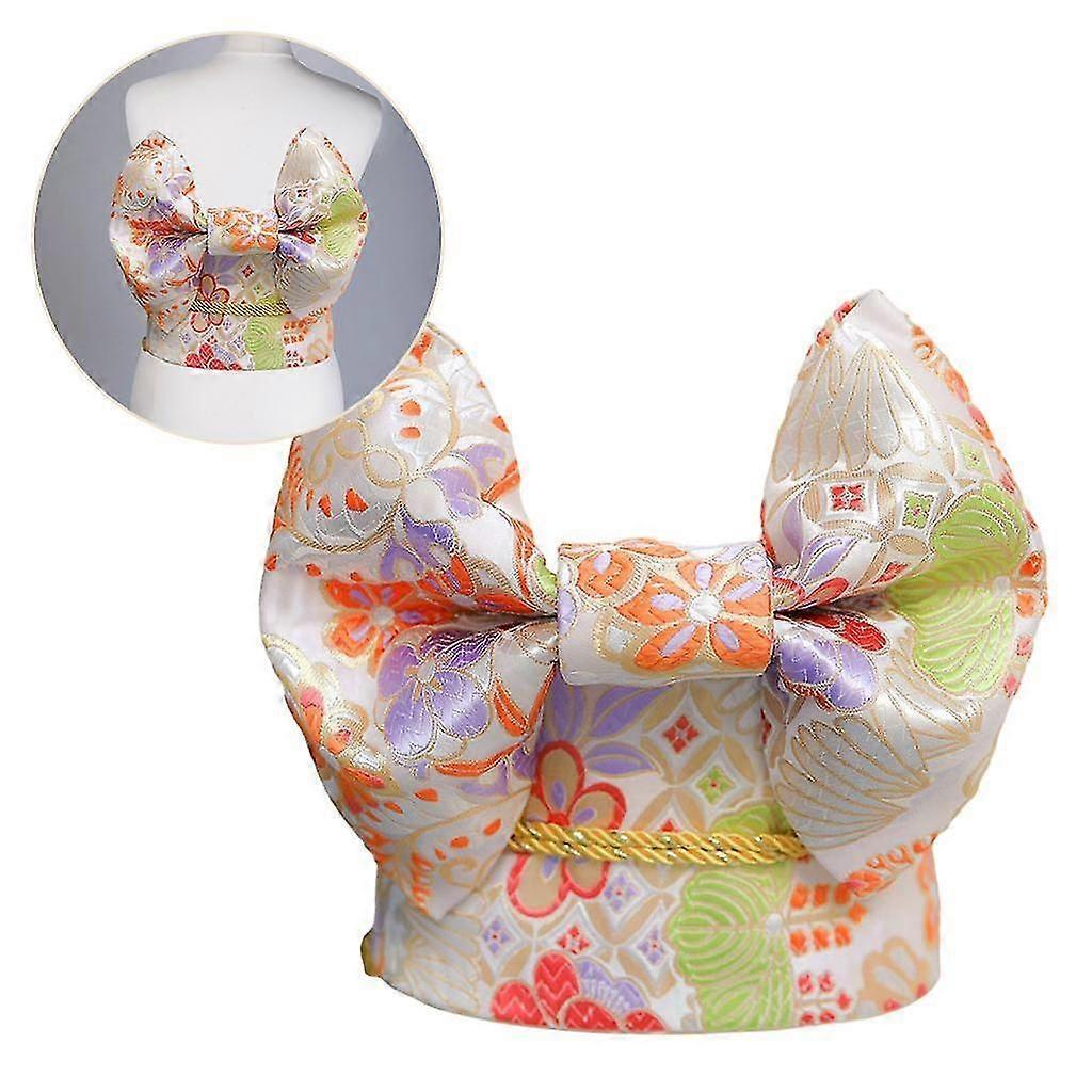 Women Japanese Belt Pre-Tied Bow Kimono Robe Obi Strap Yellow Kids