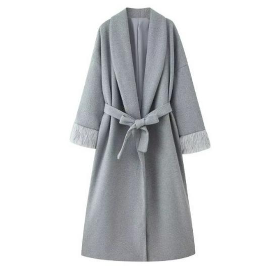 European and American Women s Fashion Autumn/Winter High-End Wool Coat Small светло-серый