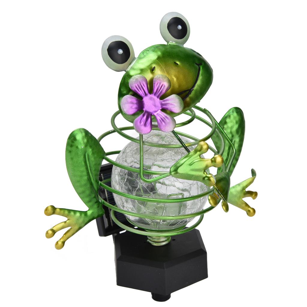 Frosch-Außenornament-Lampe Warmes LED-Licht Knisterglas-Kugel Gartenstecker-Licht für Rasenflächen Terrassen Innenhöfe