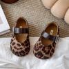 Children Flat Shoes Korean Style Leopard Kids Mary Janes Soft Sole  Autumn New Girls Leather Shoes Round Toes Elegant Sweet