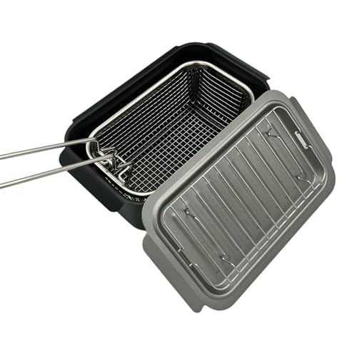 Wahei Freiz Poco Fritto RB-2700+ RG-0561, a small square deep fryer with a strainer, perfect for small meals in bento boxes, and induction cooking.