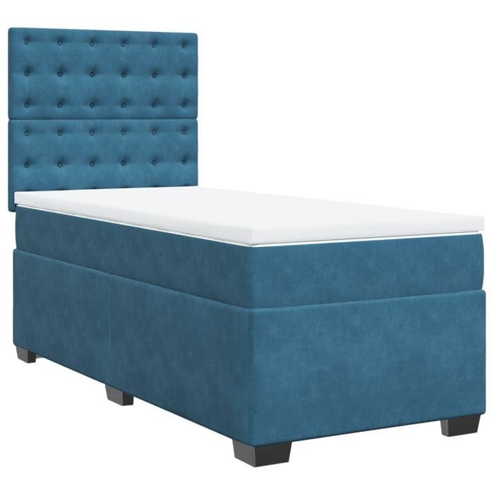 VidaXL Slat Bed Base with Blue Mattress 90x200 Cm Velvet 3290826