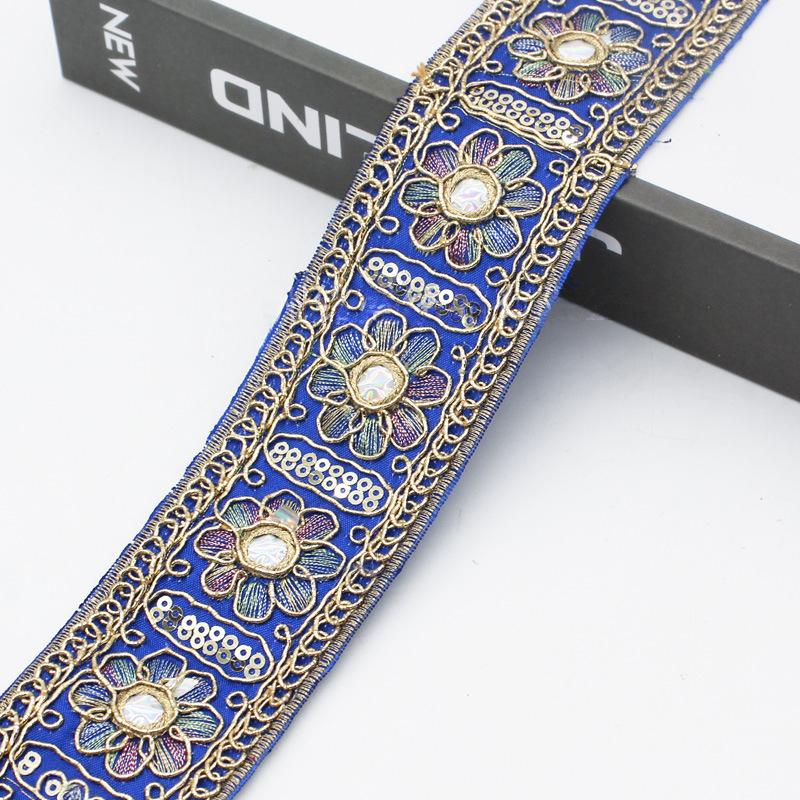 5yards Ethnic Gold Thread Sequins Lace Trims DIY Sewing Hanfu Dress Decoration Embroidered Fabric Garment Trimming Ribbon