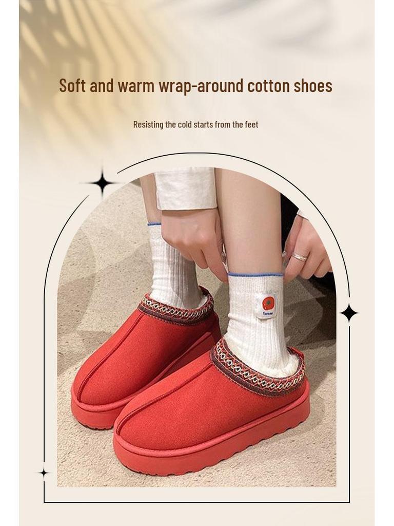 Women's Size 43 Plus Velvet Fur Warm Snow Boots - Thick Sole, Backless, Cotton Slippers
