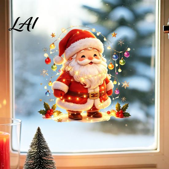 Decorative Holly Patterns Santa Snowman Christmas Static Window Clings Reusable Stickers Holiday Stickers Colorful Home Shop Decorations Glass Door