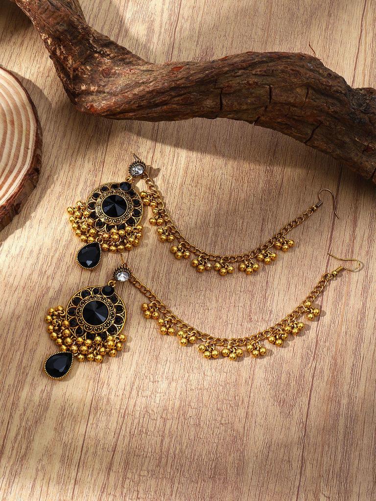 Retro Ethnic Long Tassel Rhinestone Zirconia Earrings for Women - Court Style Statement Drops