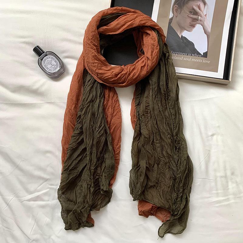 Scarf Women's Winter High-end Sense New Warm and Cold-proof Scarf Versatile Solid Color Crumpled Scarf Shawl