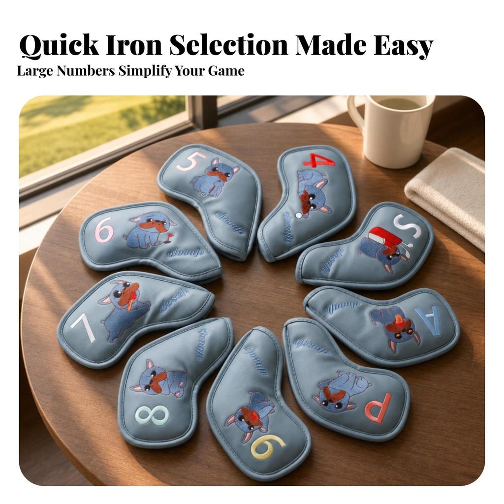 9 Pieces Golf Iron Headcover Set Snug-Fit Sporting Goods Wipe-Clean for Travel