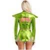 Womens Alien Costume Long Sleeve Hollow Out Cropper Top Transparent Skirt Space Themed Club Wear Outfit
