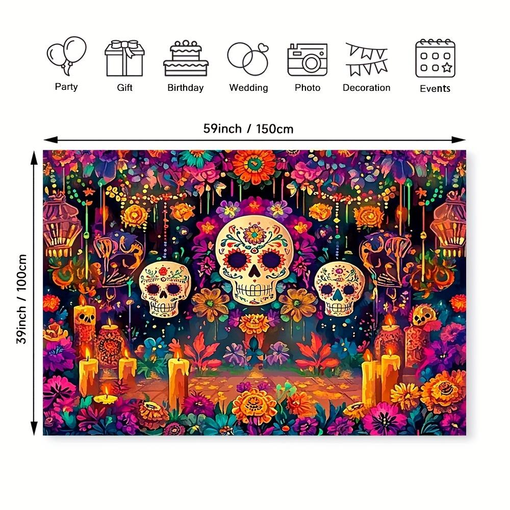 1PCS Vibrant Day of the Dead Sugar Skull and Flower Tapestry - Colorful Day of the Dead Design