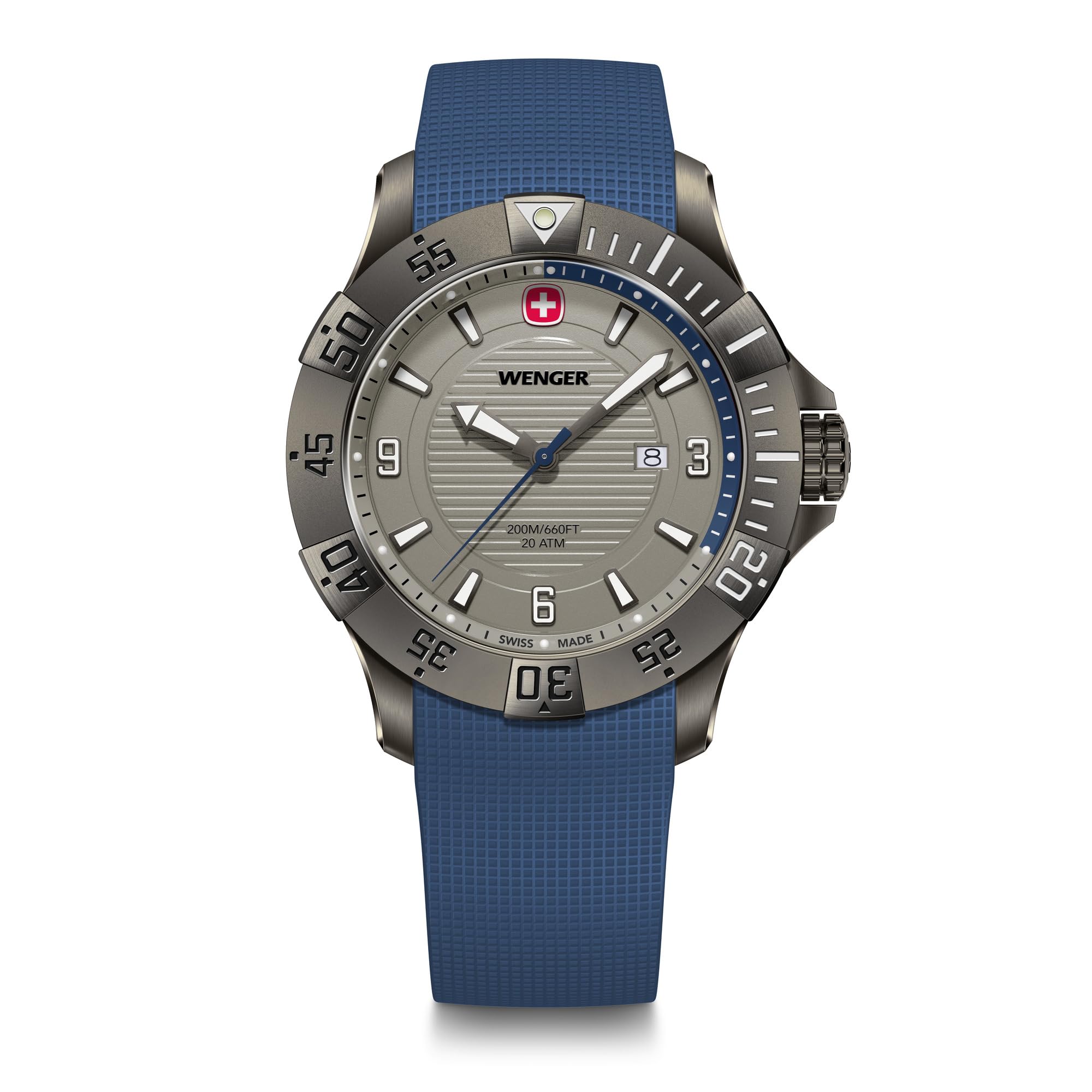 

WENGER SEAFORCE Watch Quartz Analog Stainless Steel Case Black Ice Dial Blue Silicone Strap 200m Water Resistant 3 Year Warranty Gift Gray Men s