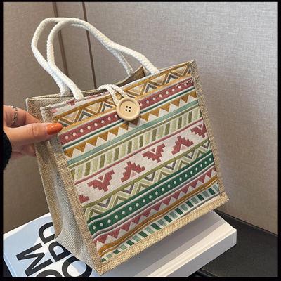 Mode Frau Sackleinen Jute Tote Einkaufstasche Mit Botton Vintage Wiederverwendbare Lebensmittel Hochzeit Geburtstag Geschenk Tasche Damen Handtaschen