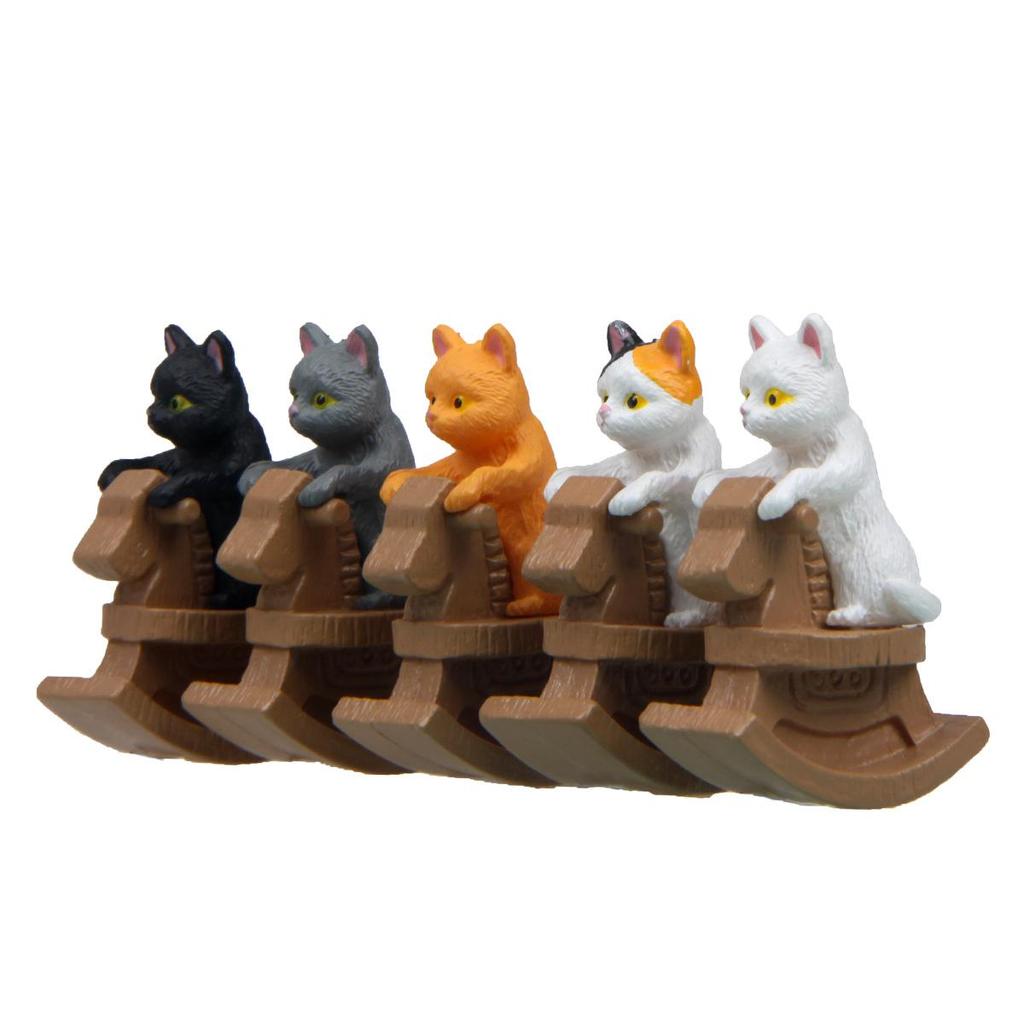 Cute Kitty Cat Rocking Horse Figurine for Micro Landscape and Desktop Decor