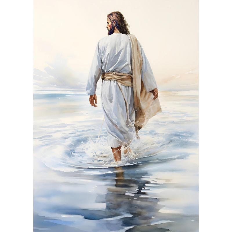 

Акварельный постер Иисус ходящий по воде, картина Иисус с детьми, холст, христианское настенное искусство, Христос, домашний декор, подарок 21cm×30cm NoFrame