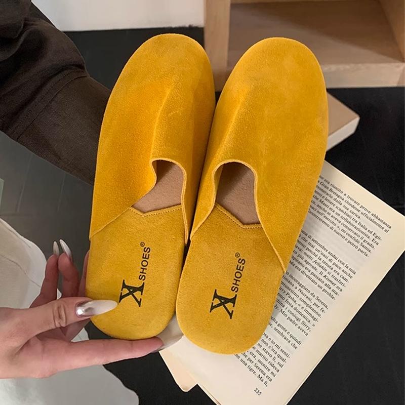 Flats Women Mules Shoes Suede Soft Slingback Slippers New Dress Woman Shoes 2025 Casual Brand Designer Zapatos De Mujer