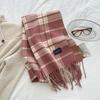 New Classic Korean Style Double Sided Plaid Tassel Scarf for Women Winter College Style Couple Versatile Warm Scarf