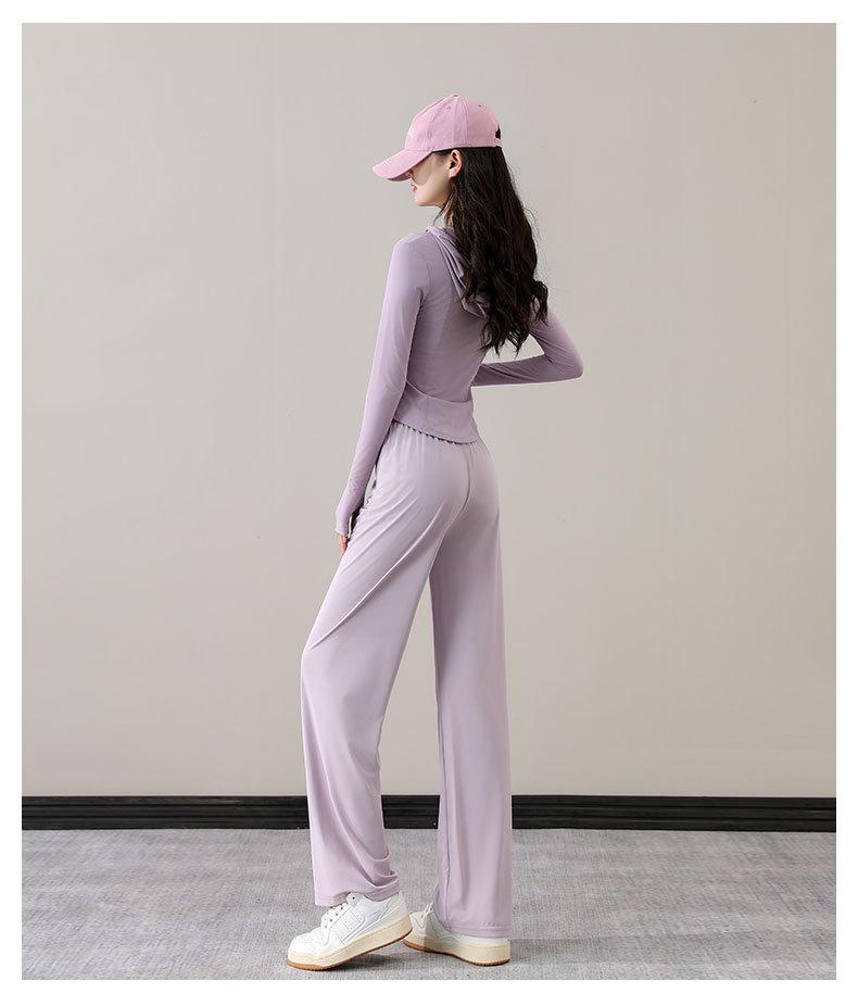 Women's 2024 Summer Sportswear Set: Sun Protection Ice Silk Wide-Leg Pants & Yoga Suit for Outdoor Hiking and Climbing