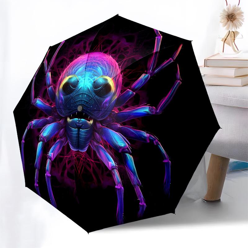 Spider, Neon Theme 8 Bone Hand Automatic Folding Umbrella, Compact and Portable Design, A Perfect Gift for Birthday, Christmas or Business U