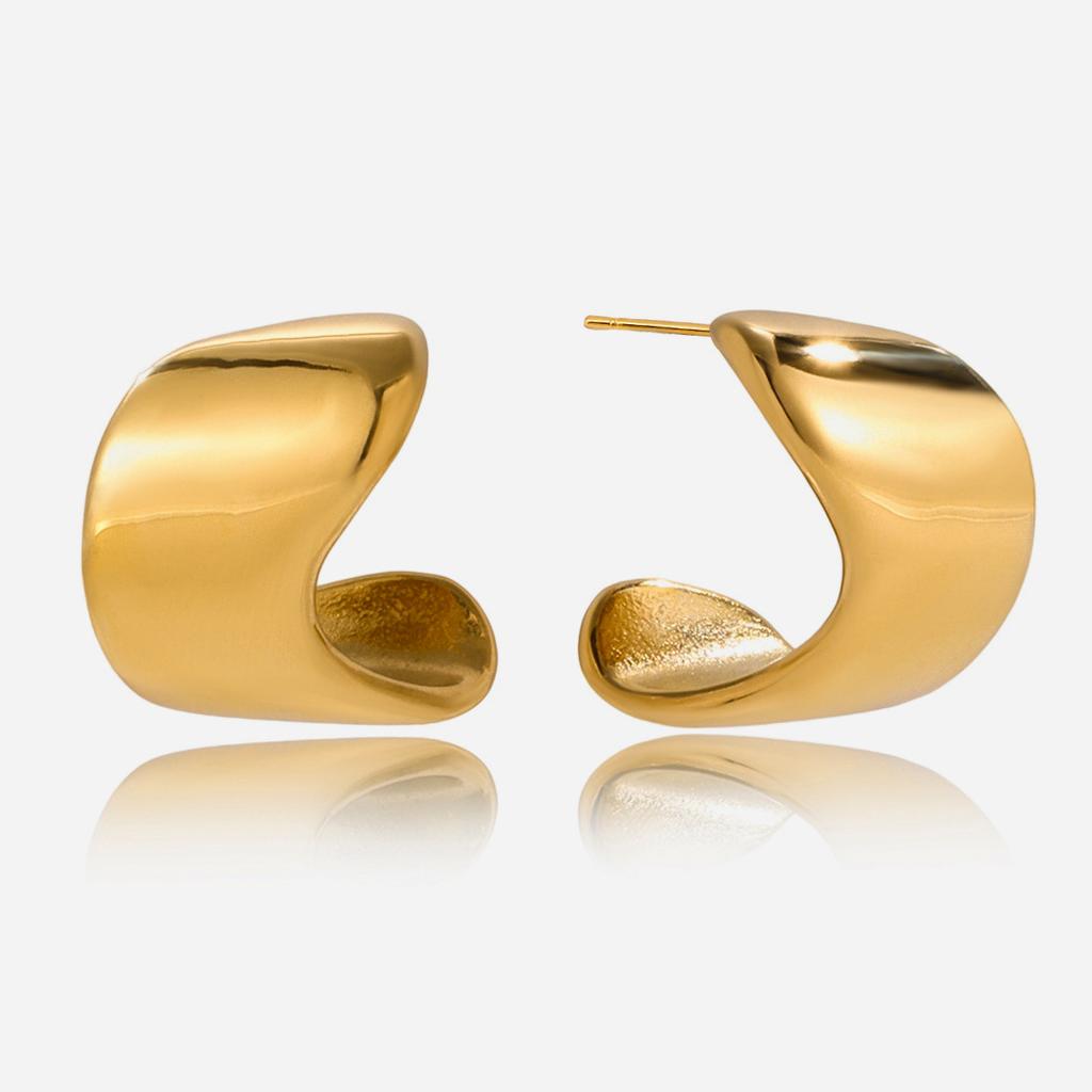 Design Sense Classic 18K Gold Glossy Geometric C-Ring Earrings Jewelry