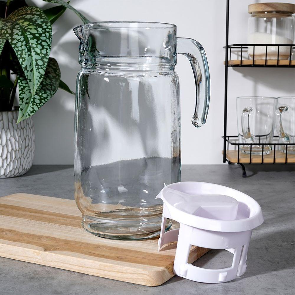 Jug for Drinks, Water, Juice, Lemonade, Glass with Lid, Large, 2L